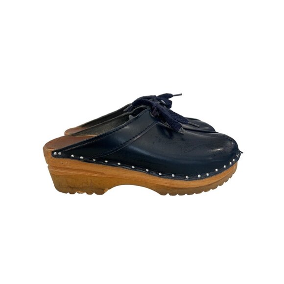 Troentorp Bastad Audubon Leather Clog Size 35 Navy Blue Leather Round Toe Comfy - Picture 2 of 9